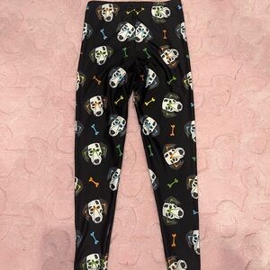 Ladies Black Dalmatian Dog Print Leggings Size Medium